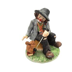 vintage rare flambro signed emmett kelly j "clown" with golf club and squirrell